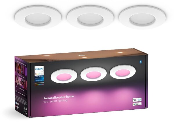 Hue WCA Slim zápustné svítidlo 3x LED 8,3W 750lm 2200-6500K RGB CRI80 9cm kulaté IP44, bílé