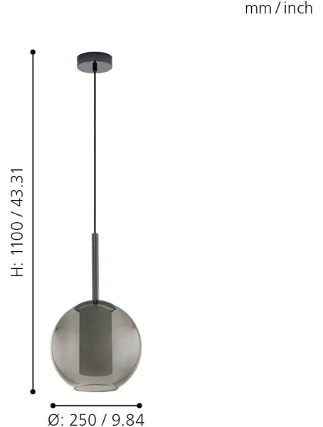 Eglo 97633 - Lustr na lanku TINDARI 1xE27/60W/230V kouřová černá