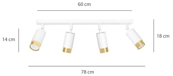 Stropní svítidlo HIRO 4 – bílé / zlaté, 4× GU10, šířka 78 cm