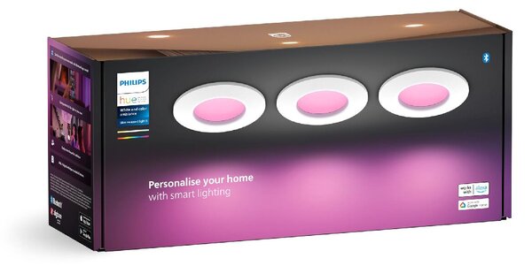 Hue WCA Slim zápustné svítidlo 3x LED 8,3W 750lm 2200-6500K RGB CRI80 9cm kulaté IP44, bílé