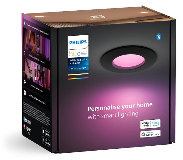 Hue WCA Slim koupelnové zápustné svítidlo LED 8,3W 790lm 2200-6500K RGB 9cm kulaté IP44, černé