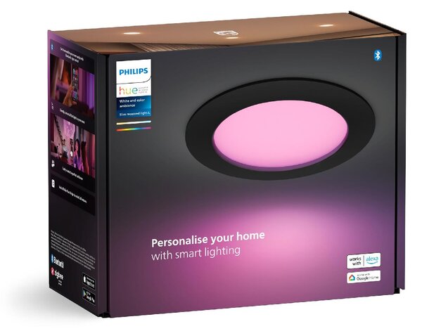Hue WCA Slim L zápustné svítidlo LED 12W 930lm 2200-6500K RGB CRI80 17cm kulaté IP44, černé
