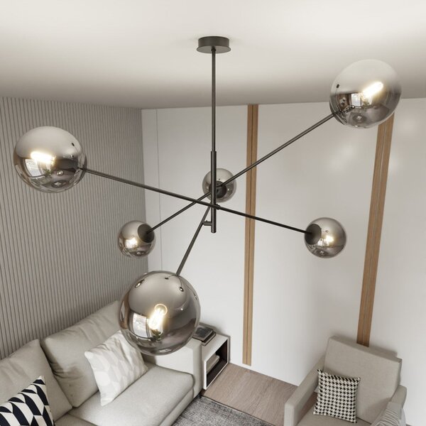 Závěsné svítidlo LINEAR 6 – černé, grafitové sklo, 6× E14, šířka 102 cm