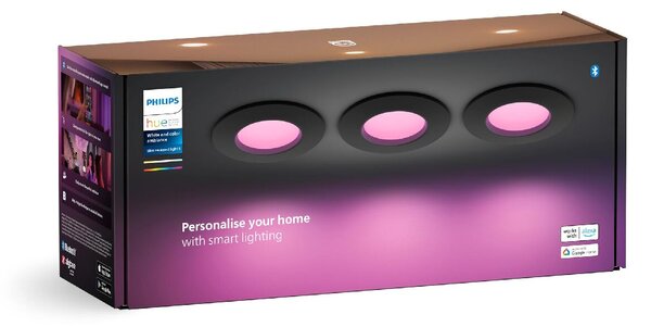 Hue WCA Slim zápustné svítidlo 3x LED 8,3W 790lm 2200-6500K RGB CRI80 9cm kulaté IP44, černé