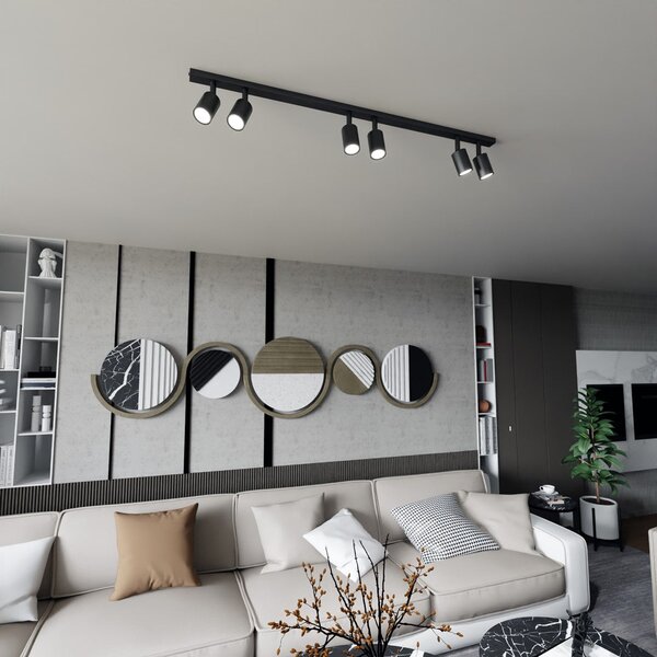 Stropní svítidlo FLASH 6 – černé, 6× GU10, šířka 116 cm