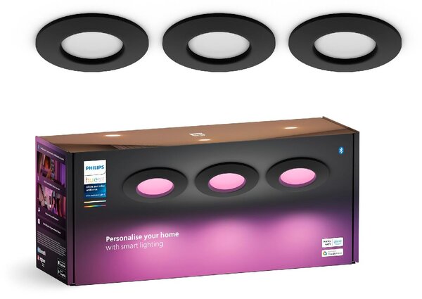 Hue WCA Slim zápustné svítidlo 3x LED 8,3W 790lm 2200-6500K RGB CRI80 9cm kulaté IP44, černé