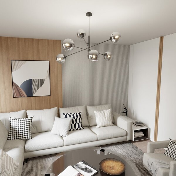 Závěsné svítidlo LINEAR 6 – černé, grafitové sklo, 6× E14, šířka 102 cm
