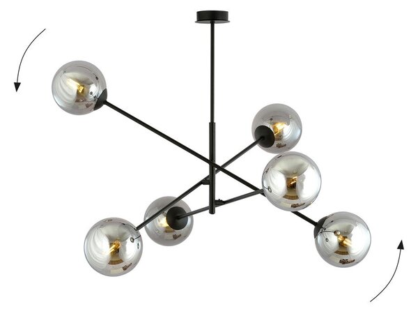 Závěsné svítidlo LINEAR 6 – černé, grafitové sklo, 6× E14, šířka 102 cm