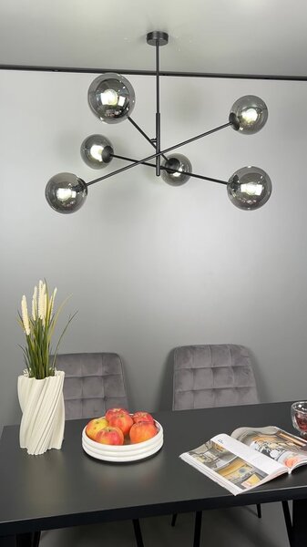 Závěsné svítidlo LINEAR 6 – černé, opálové sklo, 6× E14, šířka 102 cm