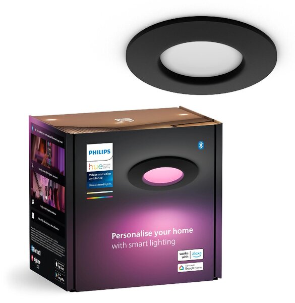 Hue WCA Slim koupelnové zápustné svítidlo LED 8,3W 790lm 2200-6500K RGB 9cm kulaté IP44, černé
