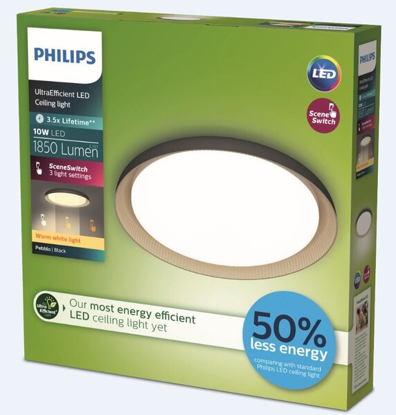 Pebblo UltraEfficient stropní svítidlo LED 10W 1850lm 2700K SceneSwitch CRI80 32cm kulaté IP20,černé