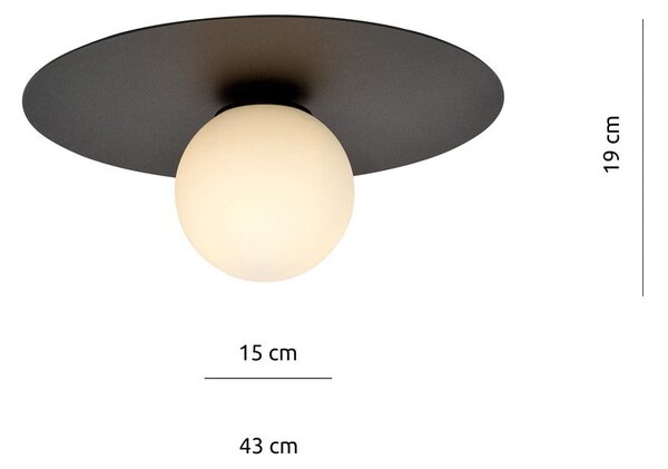 Stropní svítidlo SOLAR 1 – černé, opálové sklo, 1× E14, šířka 43 cm