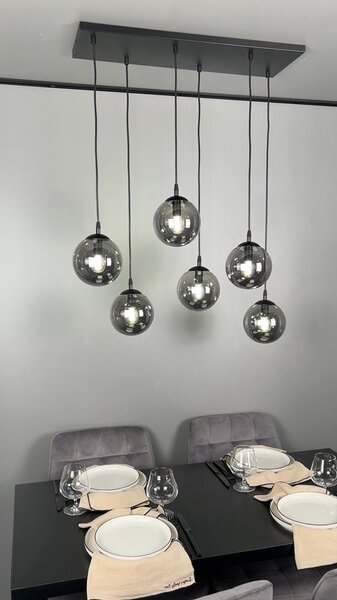 Závěsné svítidlo COSMO 6 – černé, grafitové sklo, 6× E14, šířka 81 cm