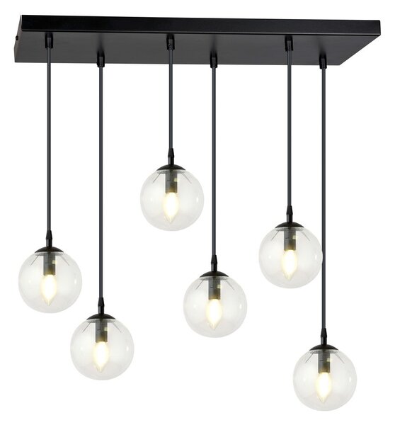 Závěsné svítidlo COSMO 6 – černé, čiré sklo, 6× E14, šířka 81 cm