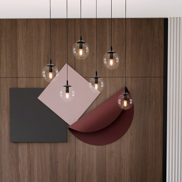 Závěsné svítidlo COSMO 6 – černé, čiré sklo, 6× E14, šířka 81 cm