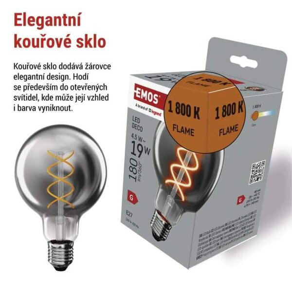 Emos Z52311 DECO SMOKE BULB - Retro LED žárovka E27 G95 s kouřovým sklem, 4,5W, 1800K (LED žárovka Edison do retro a rustikálních svítidel)