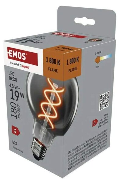 Emos Z52311 DECO SMOKE BULB - Retro LED žárovka E27 G95 s kouřovým sklem, 4,5W, 1800K (LED žárovka Edison do retro a rustikálních svítidel)