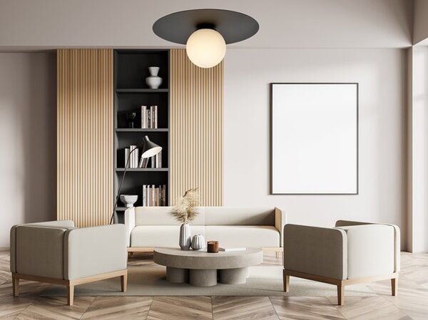 Stropní svítidlo SOLAR 1 – černé, opálové sklo, 1× E14, šířka 43 cm