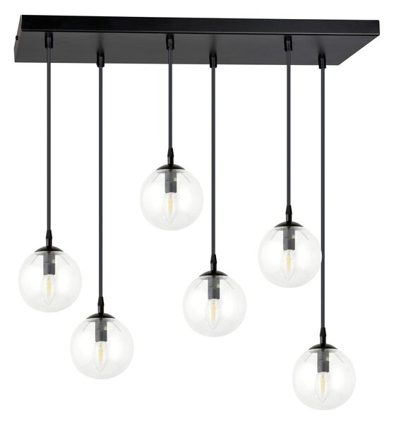 Závěsné svítidlo COSMO 6 – černé, čiré sklo, 6× E14, šířka 81 cm