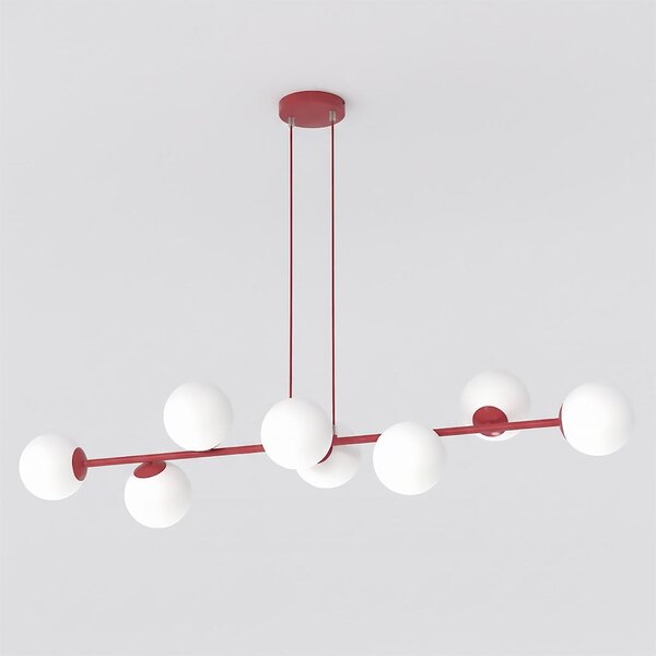 Závěsné svítidlo MAGNUS 8 – vínové, opálové sklo, 8× E14, šířka 130 cm