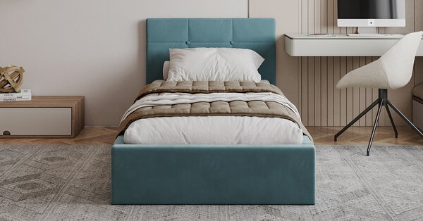 Čalouněná postel RINO 90x200 cm s kovovým roštem tyrkysová