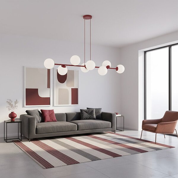 Závěsné svítidlo MAGNUS 8 – vínové, opálové sklo, 8× E14, šířka 130 cm