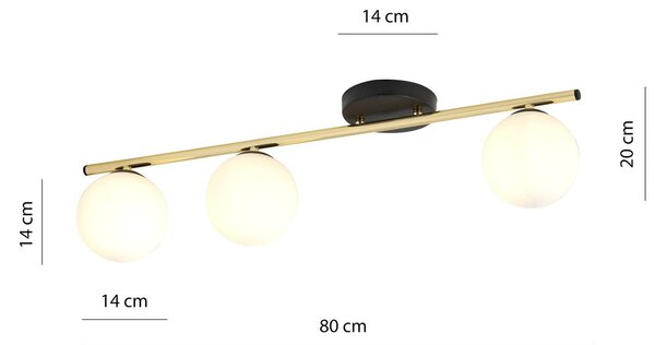 Stropní svítidlo MONZA 3 – černé, opálové sklo, 3× E14, šířka 80 cm