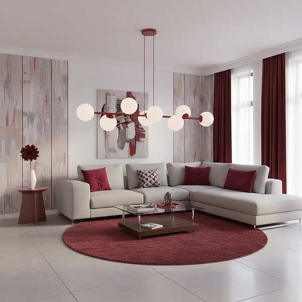 Závěsné svítidlo MAGNUS 8 – vínové, opálové sklo, 8× E14, šířka 130 cm
