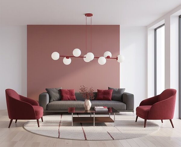 Závěsné svítidlo MAGNUS 8 – vínové, opálové sklo, 8× E14, šířka 130 cm