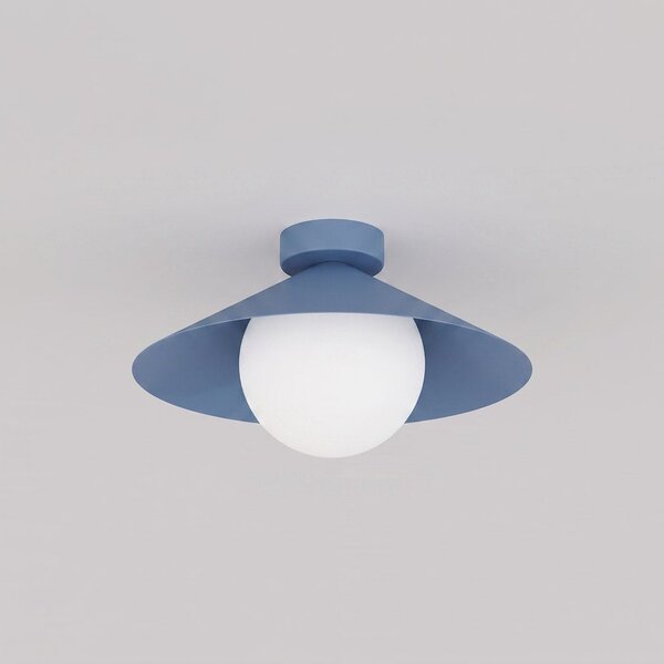 Stropní svítidlo MONO 1S – tlumeně modré, bílé sklo, 1× E14, šířka 31 cm