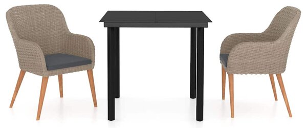 3dílný zahradní jídelní set s poduškami hnědý 3099511