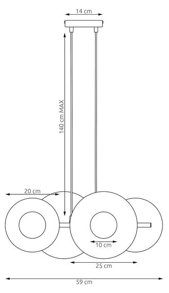 Závěsné svítidlo UMBRA 4 – celobílé, sklo, 4× G9, šířka 59 cm