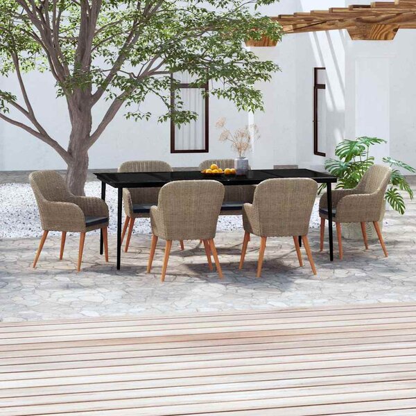 7dílný zahradní jídelní set s poduškami hnědý 3099527