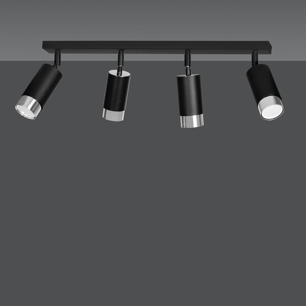 Stropní svítidlo HIRO 4 – černé / chromové, 4× GU10, šířka 78 cm