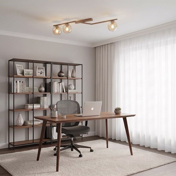 Stropní svítidlo NATON 3 – moka, jantarové sklo, 3× E14, šířka 100 cm