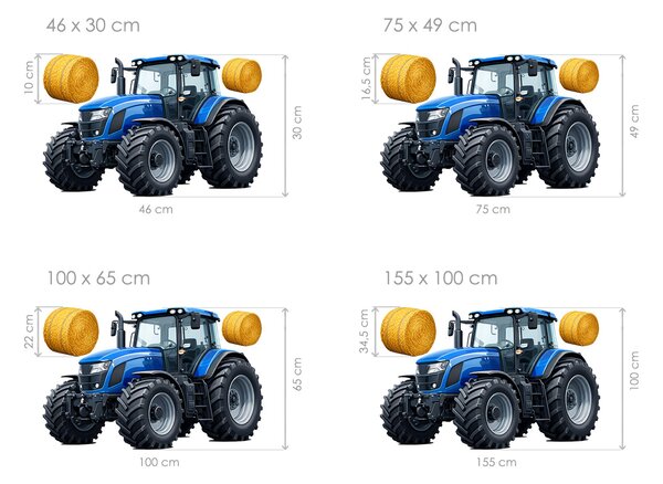Modrý traktor textilní přelepitelná samolepka na zeď arch 46 x 30 cm