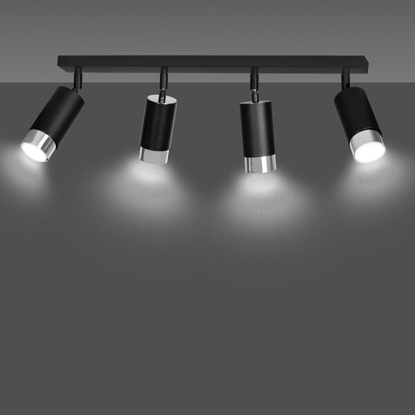 Stropní svítidlo HIRO 4 – černé / chromové, 4× GU10, šířka 78 cm