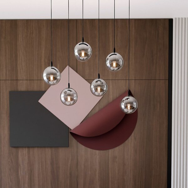 Závěsné svítidlo COSMO 6 – černé, grafitové sklo, 6× E14, šířka 81 cm