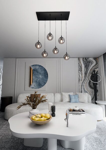 Závěsné svítidlo COSMO 6 – černé, grafitové sklo, 6× E14, šířka 81 cm