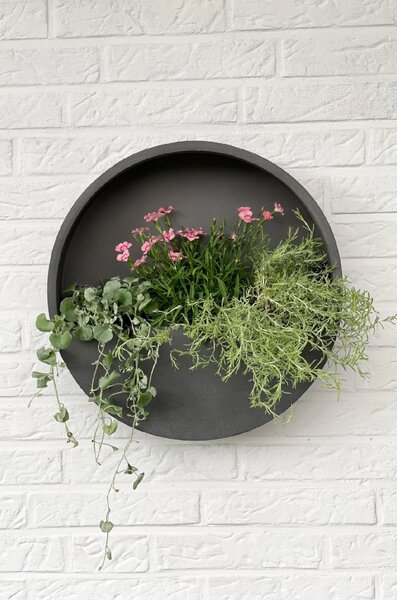 Květináč na zeď MURA, sklolaminát, Ø 40 cm, šedá