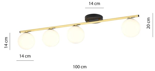 Stropní svítidlo MONZA 4 – černé, opálové sklo, 4× E14, šířka 100 cm