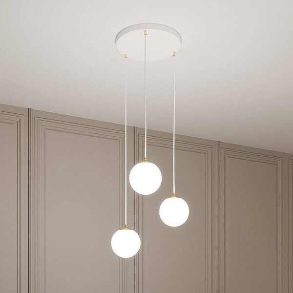 EMIBIG LIGHTING Závěsné světlo Royal, 3-ramenné, opálově bílé/bílé, sklo, E14, stmívatelný, Bílá / opál, Obývací pokoj / jídelna, Moderní