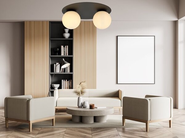 Stropní svítidlo SOLAR 2 – černé, opálové sklo, 2× E14, šířka 43 cm