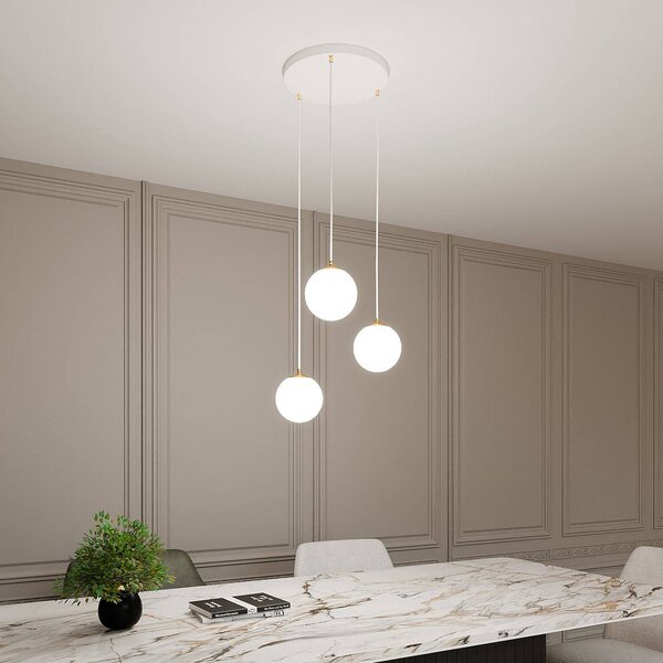 EMIBIG LIGHTING Závěsné světlo Royal, 3-ramenné, opálově bílé/bílé, sklo, E14, stmívatelný, Bílá / opál, Obývací pokoj / jídelna, Moderní