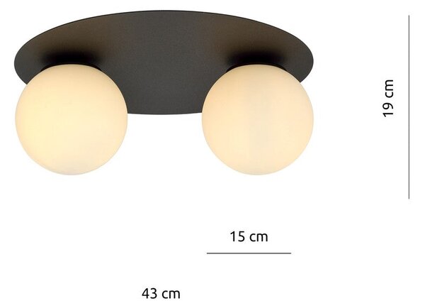 Stropní svítidlo SOLAR 2 – černé, opálové sklo, 2× E14, šířka 43 cm