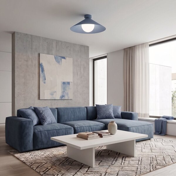 Stropní svítidlo MONO 1M – tlumeně modré, bílé sklo, 1× E14, šířka 40 cm