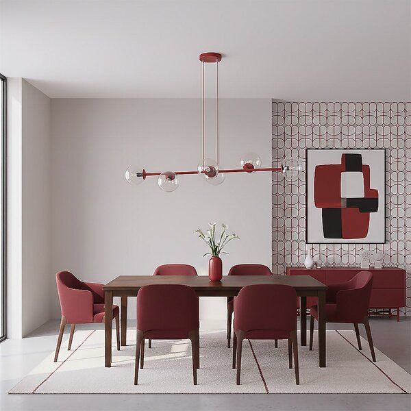 Závěsné svítidlo MAGNUS 6 – vínové, čiré sklo, 6× E14, šířka 110 cm