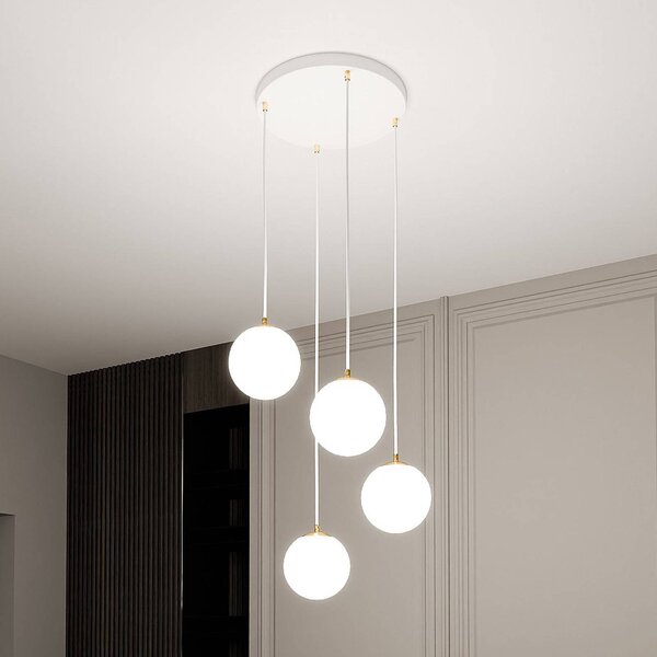 EMIBIG LIGHTING Závěsné světlo Royal, 4-ramenné, opálově bílé/bílé, sklo, E14, stmívatelný, Bílá / opál, Obývací pokoj / jídelna, Moderní