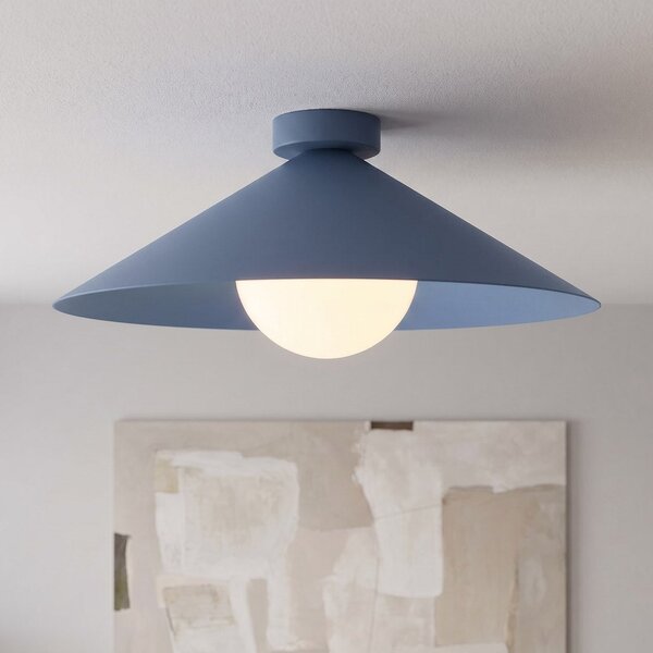 Stropní svítidlo MONO 1M – tlumeně modré, bílé sklo, 1× E14, šířka 40 cm