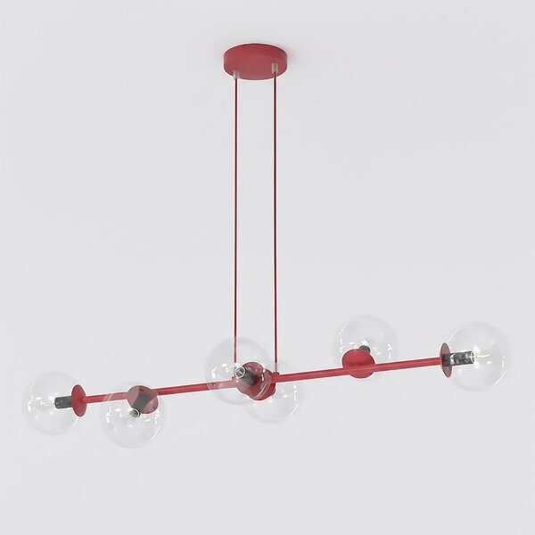 Závěsné svítidlo MAGNUS 6 – vínové, čiré sklo, 6× E14, šířka 110 cm